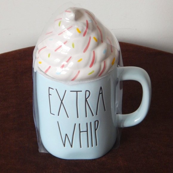 NEW Rae Dunn Artisan Collection EXTRA WHIP Blue Mug w/ Whipped Cream Topper Set - Picture 1 of 6